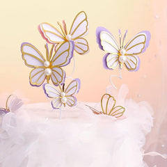 3pcs Purple Butterfly Cake Toppers for Women's Birthday Party Decorations