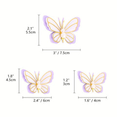 3pcs Purple Butterfly Cake Toppers for Women's Birthday Party Decorations
