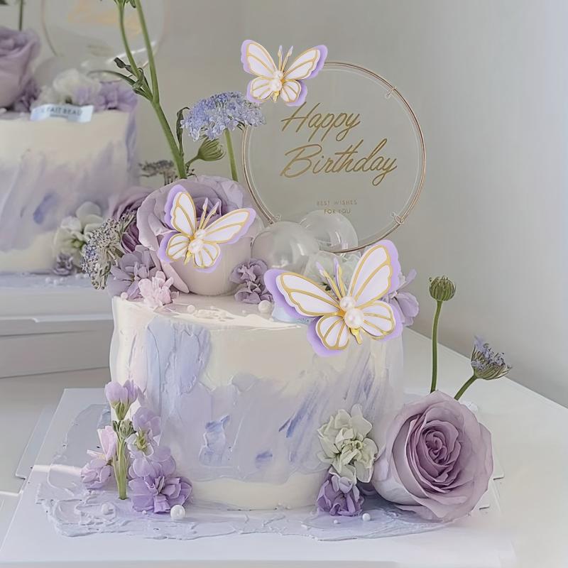 3pcs Purple Butterfly Cake Toppers for Women's Birthday Party Decorations