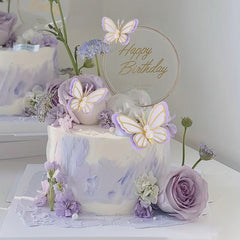 3pcs Purple Butterfly Cake Toppers for Women's Birthday Party Decorations