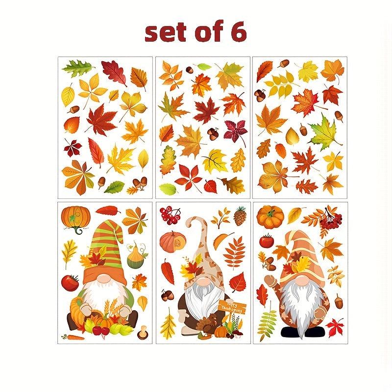 6Pcs Autumn Window Stickers Party Scene Family Decoration Stickers
