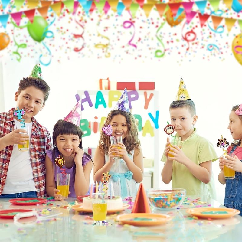 4pcs Reusable Jungle Animal Straws Safari Party Supplies Favors Woodland Bir