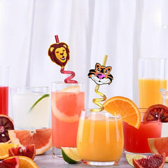 4pcs Reusable Jungle Animal Straws Safari Party Supplies Favors Woodland Bir