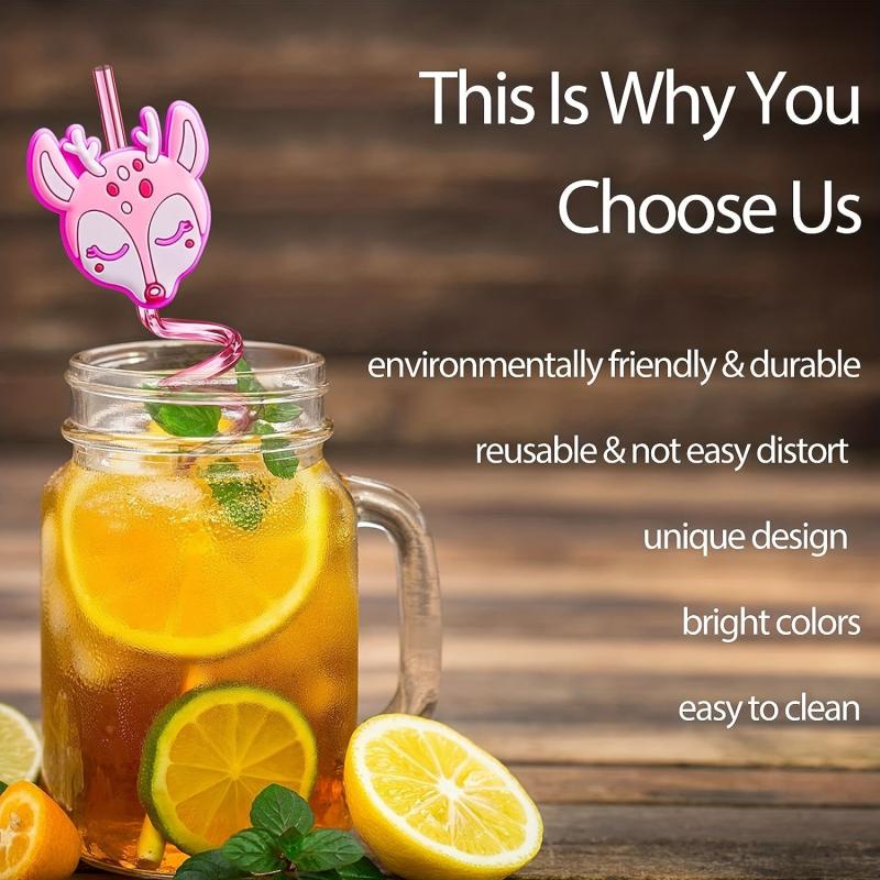 4pcs Reusable Jungle Animal Straws Safari Party Supplies Favors Woodland Bir