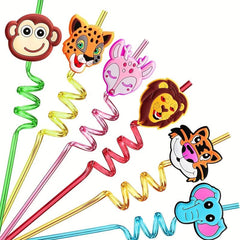 4pcs Reusable Jungle Animal Straws Safari Party Supplies Favors Woodland Bir