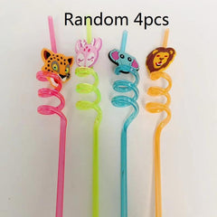 4pcs Reusable Jungle Animal Straws Safari Party Supplies Favors Woodland Bir