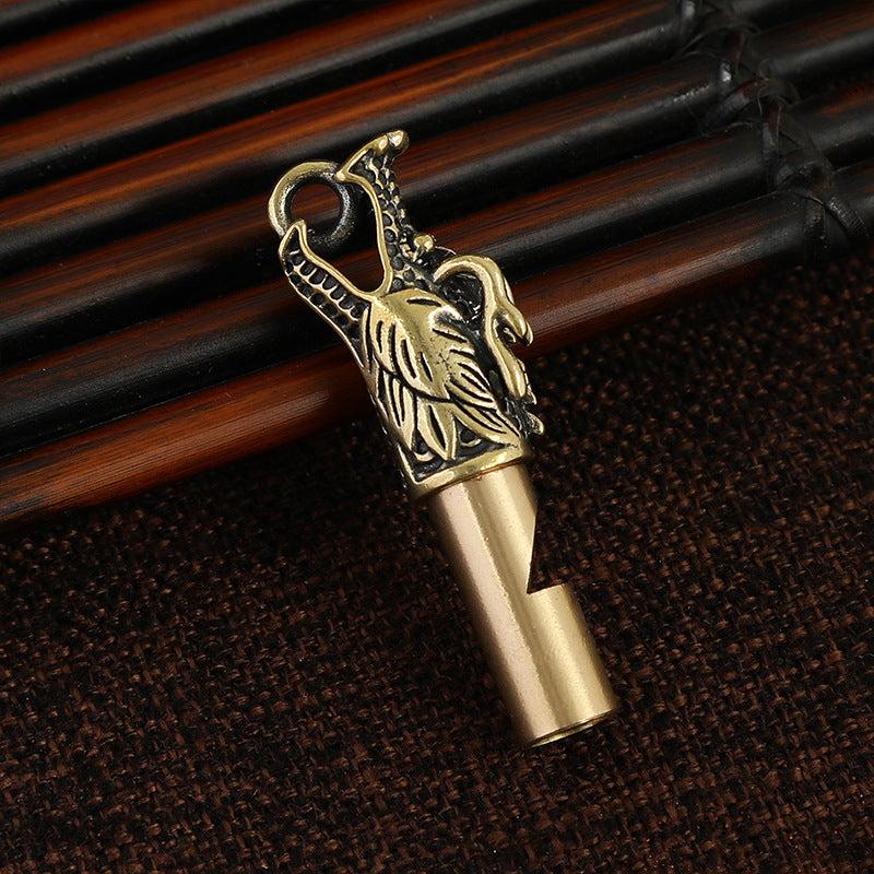 Brass Chinese Dragon Whistle Pendant Necklace Outdoor Survival Hiking Key Chain
