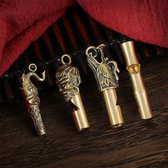 Brass Chinese Dragon Whistle Pendant Necklace Outdoor Survival Hiking Key Chain