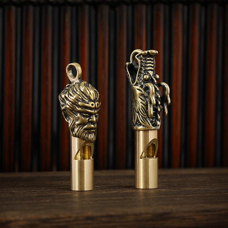 Brass Chinese Dragon Whistle Pendant Necklace Outdoor Survival Hiking Key Chain