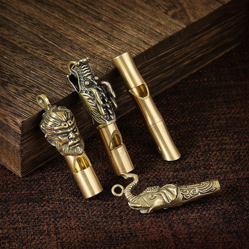 Brass Chinese Dragon Whistle Pendant Necklace Outdoor Survival Hiking Key Chain