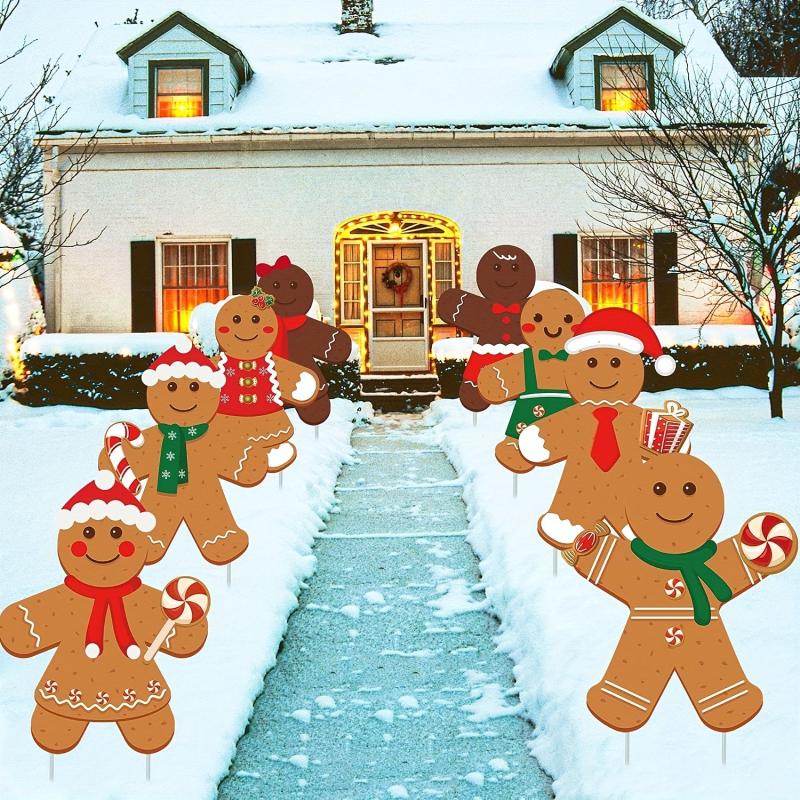 12pcs Gingerbread Man Lawn Sign Christmas Decoration