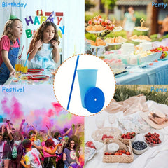 24oz Reusable Plastic Tumblers w/ Lids & Straws Summer Party Cup Cold Drink Cup