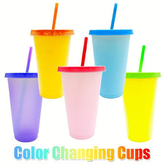 24oz Reusable Plastic Tumblers w/ Lids & Straws Summer Party Cup Cold Drink Cup