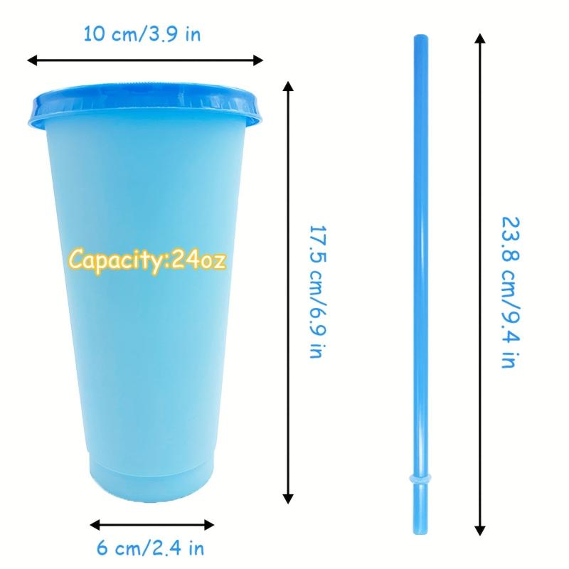 24oz Reusable Plastic Tumblers w/ Lids & Straws Summer Party Cup Cold Drink Cup
