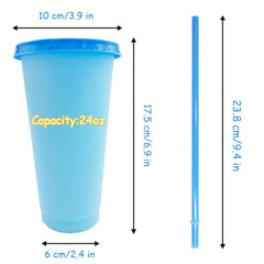 24oz Reusable Plastic Tumblers w/ Lids & Straws Summer Party Cup Cold Drink Cup