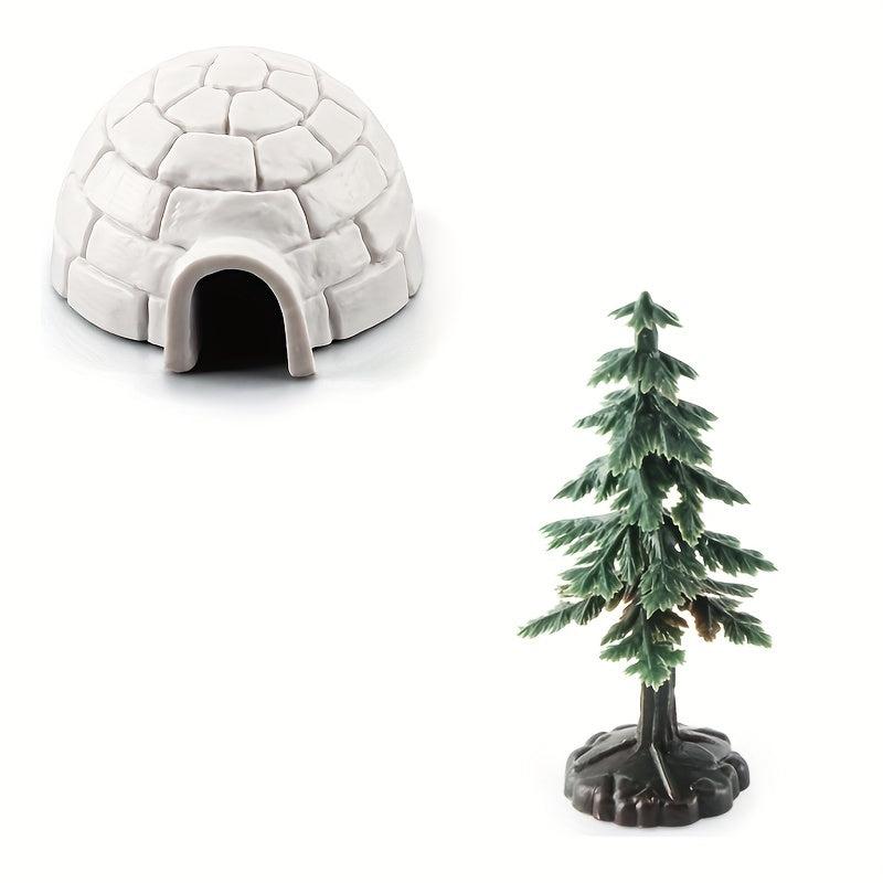 2pcs Mini Snow House Christmas Tree Model for Parties & Decorations
