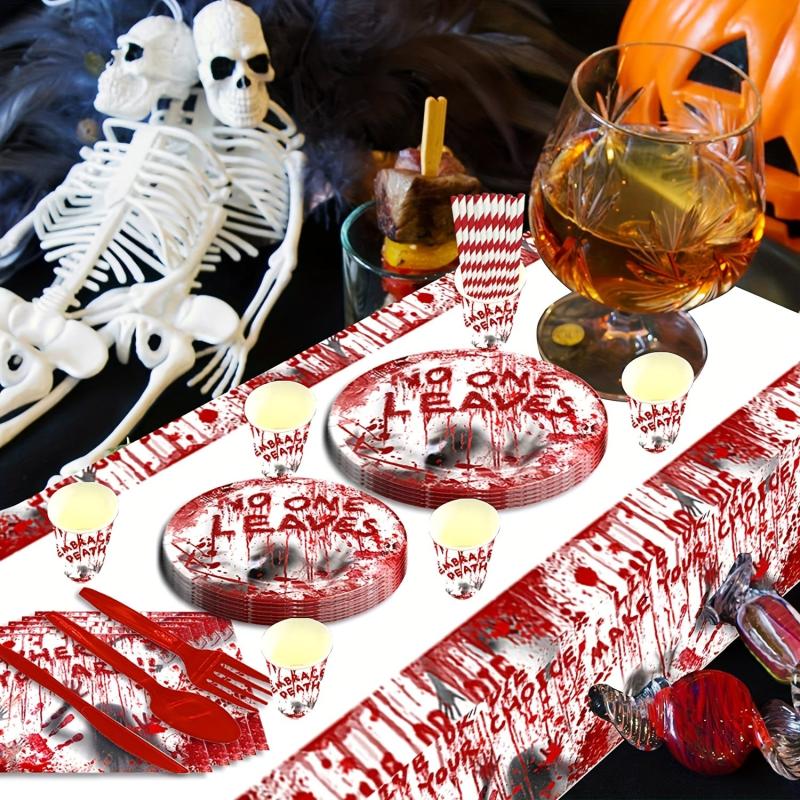 Halloween Party Decorations Set Bloody Tableware Pumpkin Plates Napkins Tableclo