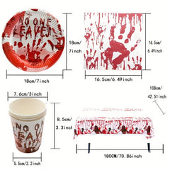 Halloween Party Decorations Set Bloody Tableware Pumpkin Plates Napkins Tableclo