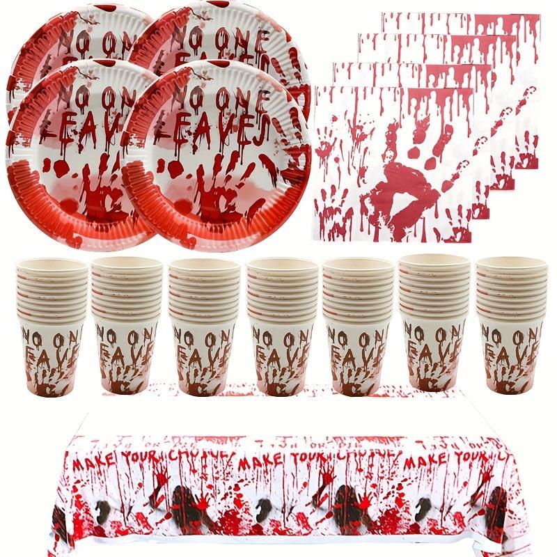 Halloween Party Decorations Set Bloody Tableware Pumpkin Plates Napkins Tableclo
