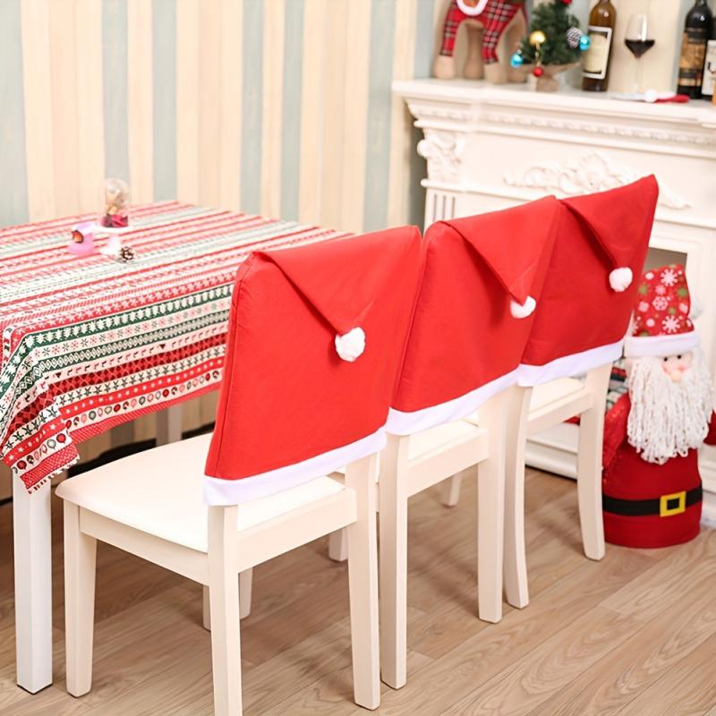 4pcs Red Santa Claus Hat Chair Covers Christmas Decor