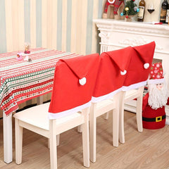 4pcs Red Santa Claus Hat Chair Covers Christmas Decor