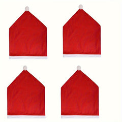 4pcs Red Santa Claus Hat Chair Covers Christmas Decor
