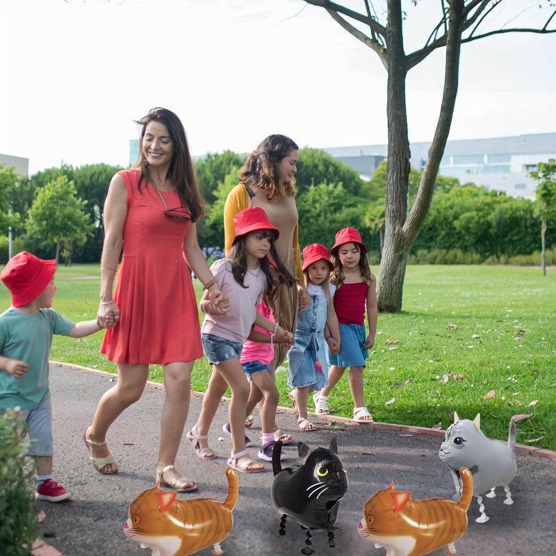 9pcs Walking Cat Balloons Foil Balloons Orange Cat Theme Party Supplies