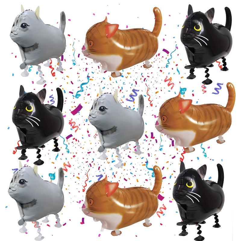 9pcs Walking Cat Balloons Foil Balloons Orange Cat Theme Party Supplies