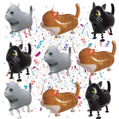 9pcs Walking Cat Balloons Foil Balloons Orange Cat Theme Party Supplies
