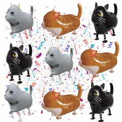 9pcs Walking Cat Balloons Foil Balloons Orange Cat Theme Party Supplies