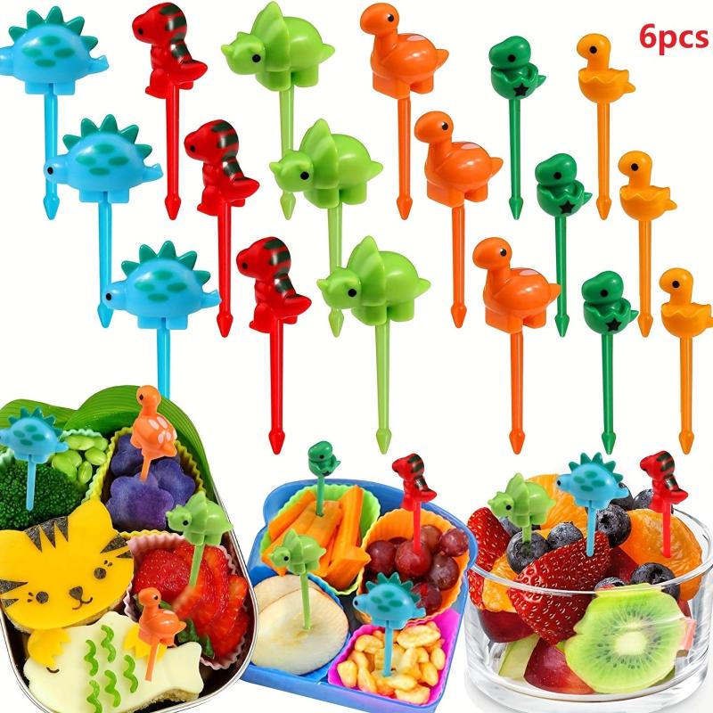 6pcs Dinosaur Food Picks Mini Toddler Fruit Forks Birthday Party Decor