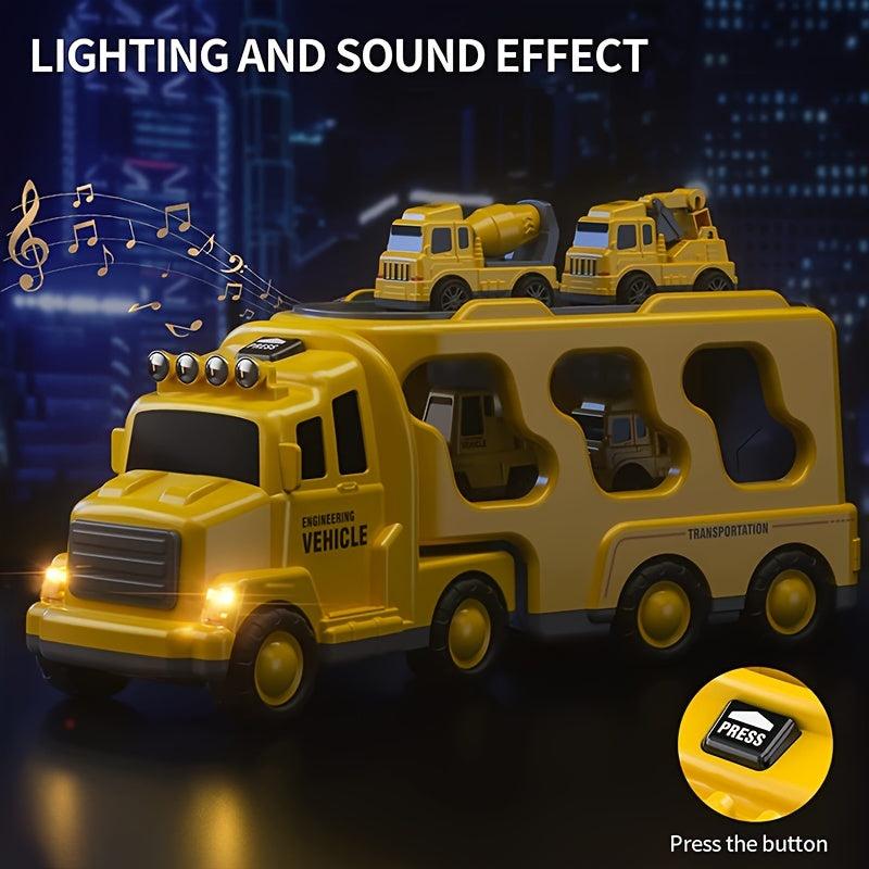 5pcs Kids Engineering Toy Car Truck W/Light Music, Christmas Halloween Gift