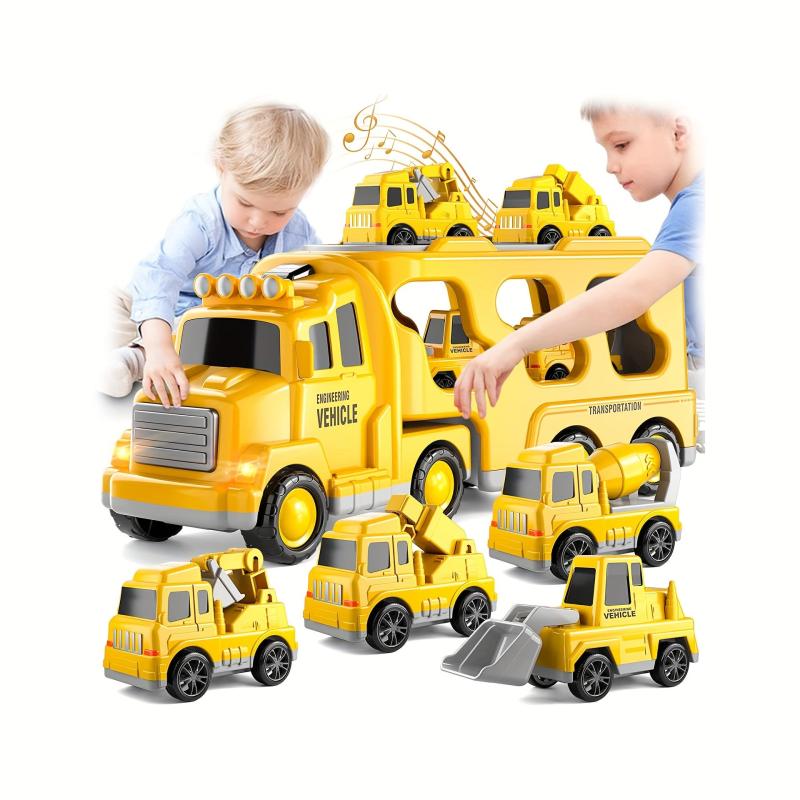 5pcs Kids Engineering Toy Car Truck W/Light Music, Christmas Halloween Gift