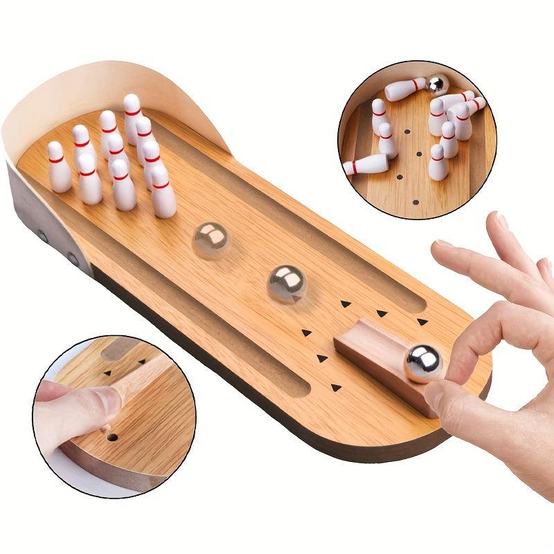 Desktop Mini Bowling Game Set Wooden Board Stress Relief Gadget