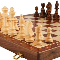 Solid Wood Chess Set Folding Board 2 Extra Queens Perfect For Kids