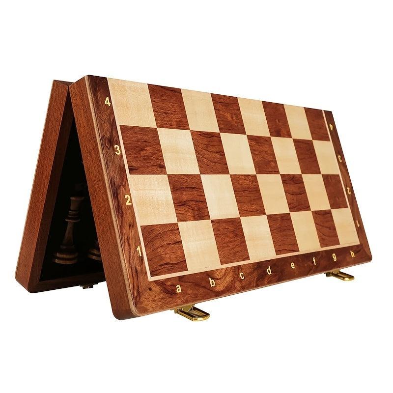 Solid Wood Chess Set Folding Board 2 Extra Queens Perfect For Kids