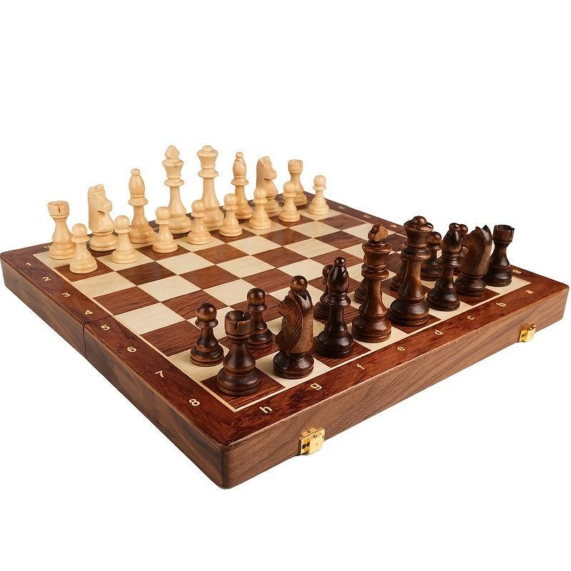 Solid Wood Chess Set Folding Board 2 Extra Queens Perfect For Kids