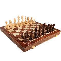 Solid Wood Chess Set Folding Board 2 Extra Queens Perfect For Kids