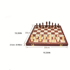 Solid Wood Chess Set Folding Board 2 Extra Queens Perfect For Kids