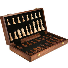 Solid Wood Chess Set Folding Board 2 Extra Queens Perfect For Kids