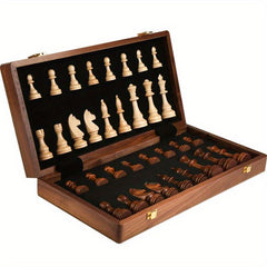 Solid Wood Chess Set Folding Board 2 Extra Queens Perfect For Kids