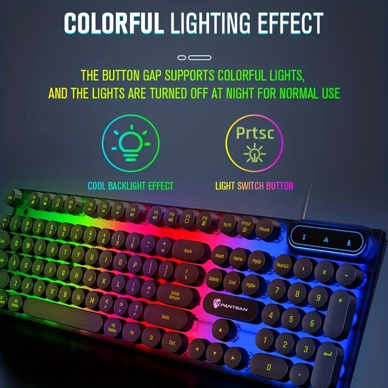 Punk Round Keycap Keyboard Wired Luminous Mechanical Feel Gaming Keyboard