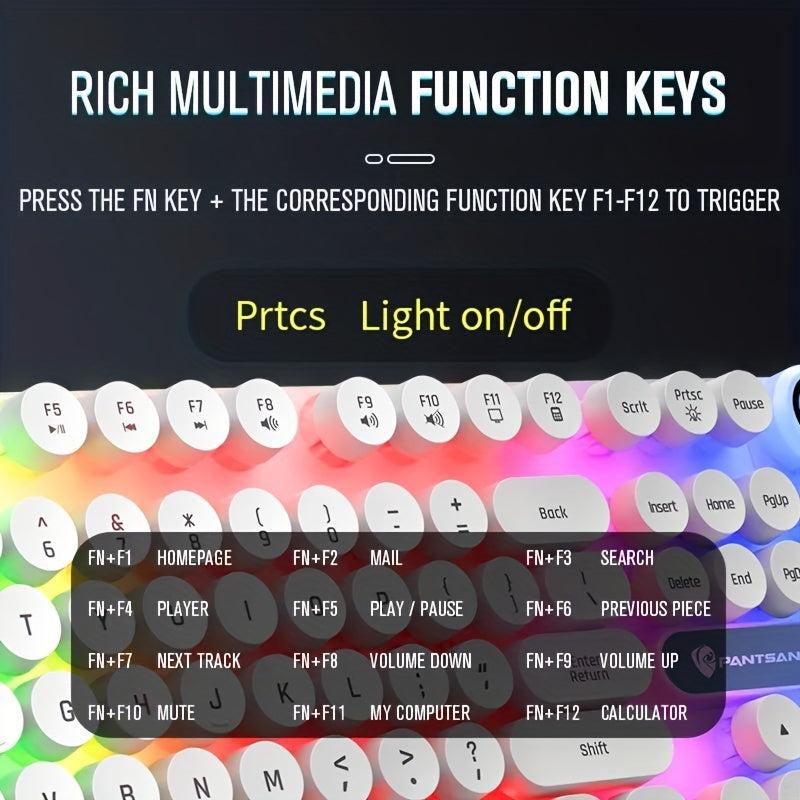 Punk Round Keycap Keyboard Wired Luminous Mechanical Feel Gaming Keyboard