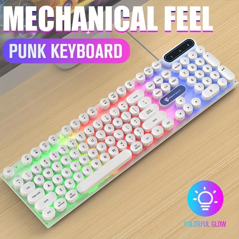 Punk Round Keycap Keyboard Wired Luminous Mechanical Feel Gaming Keyboard