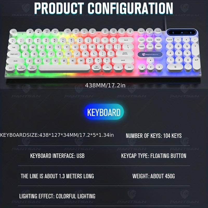 Punk Round Keycap Keyboard Wired Luminous Mechanical Feel Gaming Keyboard