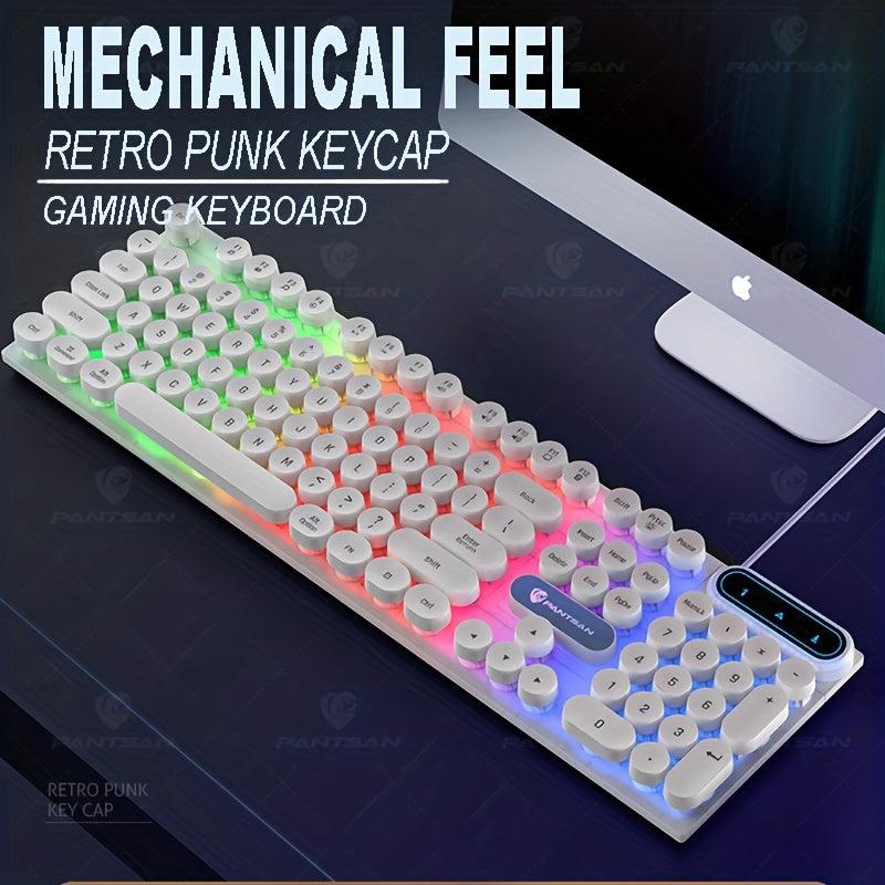 Punk Round Keycap Keyboard Wired Luminous Mechanical Feel Gaming Keyboard