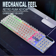 Punk Round Keycap Keyboard Wired Luminous Mechanical Feel Gaming Keyboard