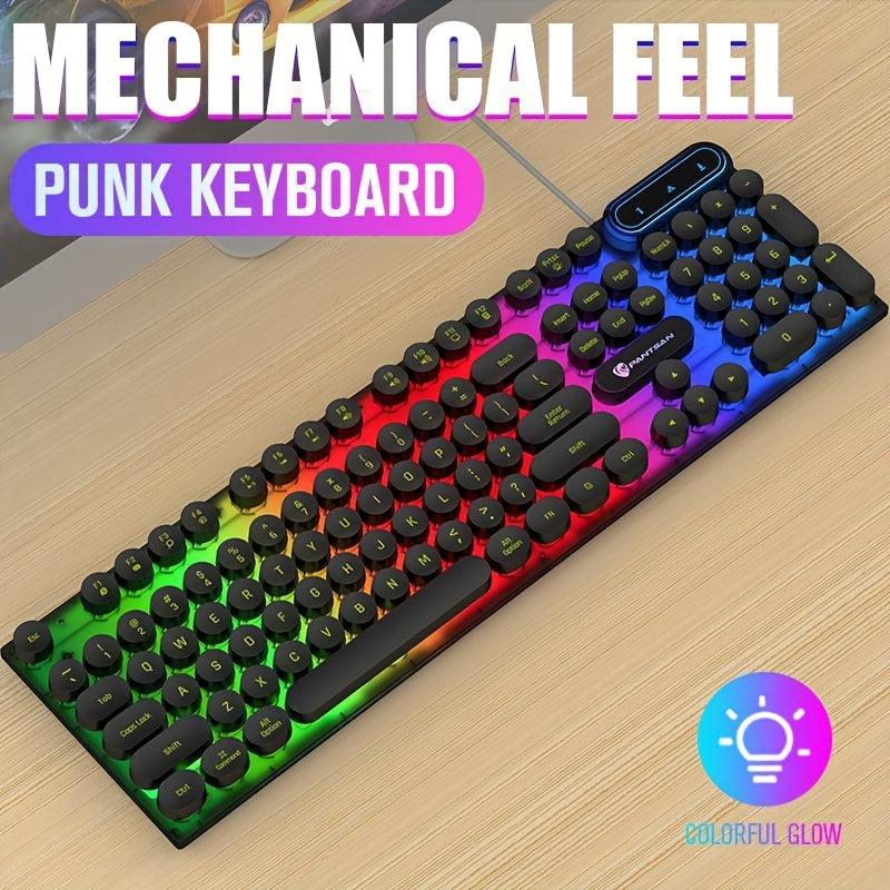 Punk Round Keycap Keyboard Wired Luminous Mechanical Feel Gaming Keyboard