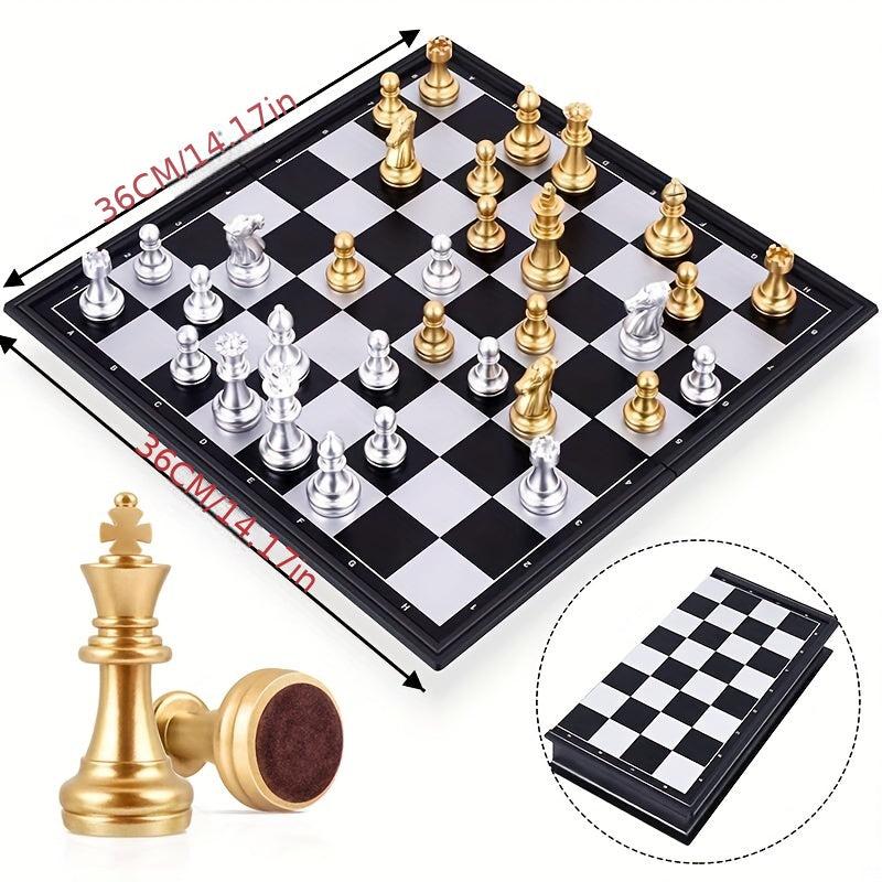 Medieval Chess Set With Chessboard 32pcs Golden Silvery Che...