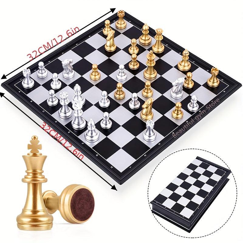 Medieval Chess Set With Chessboard 32pcs Golden Silvery Che...